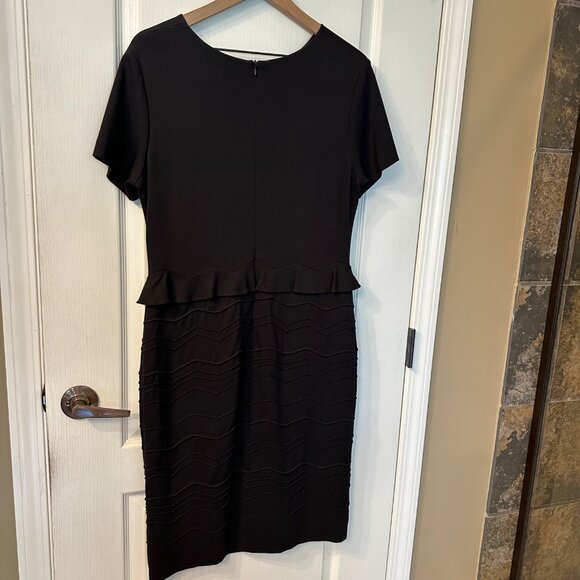 Escada | 44 XL Black Peplum Short Sleeve Pencil Dress Mod Career Stretch Viscose - Picture 8 of 11